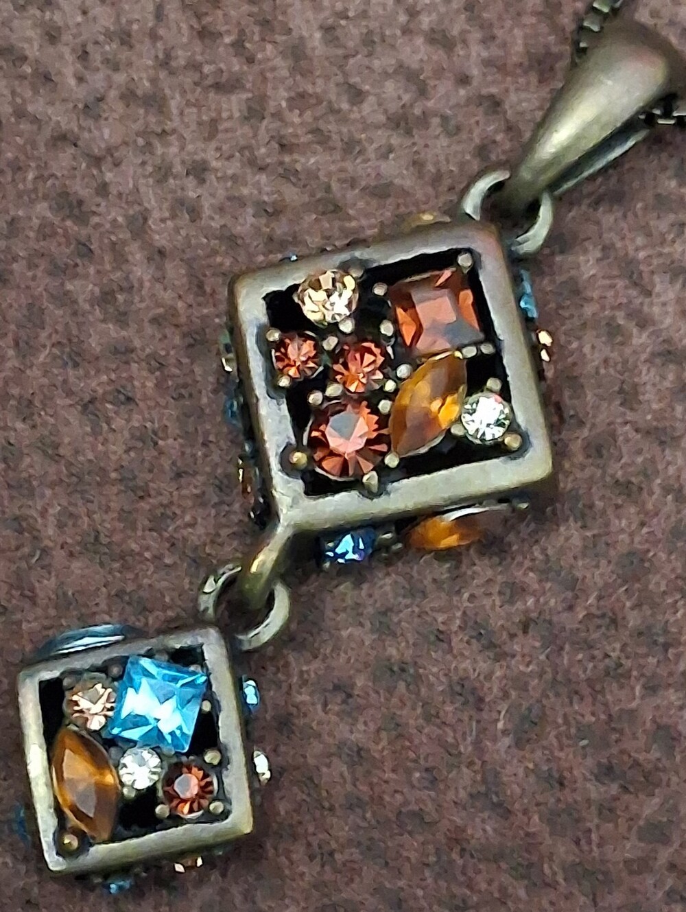 Lia Sophia Multicolor Crystal Square Pendant Necklace - Blue, Amber, Champagne